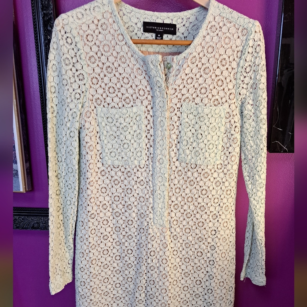 Victoria Beckham Mint Green Lace Dress. Size Medium